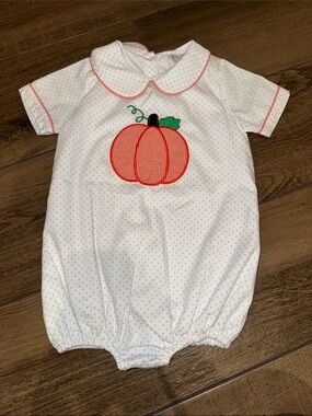 Baby Girls or boys White Pumpkin Embroidered Bubble Romper
